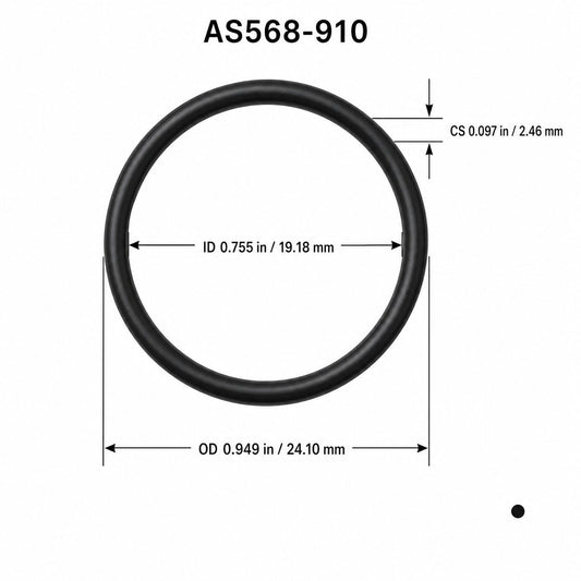 AS568-910 O-Ring Boss Seal – 0.755 in ID × 0.097 in CS – dimensional diagram showing ID, OD and cross-section