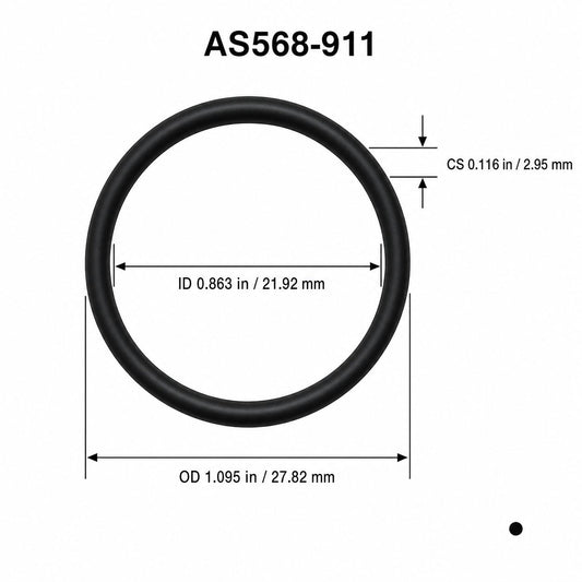AS568-911 O-Ring Boss Seal – 0.863 in ID × 0.116 in CS – dimensional diagram showing ID, OD and cross-section