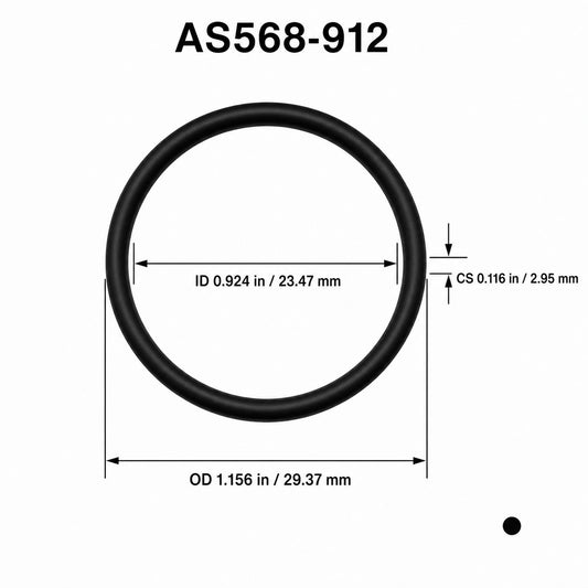 AS568-912 O-Ring Boss Seal – 0.924 in ID × 0.116 in CS – dimensional diagram showing ID, OD and cross-section
