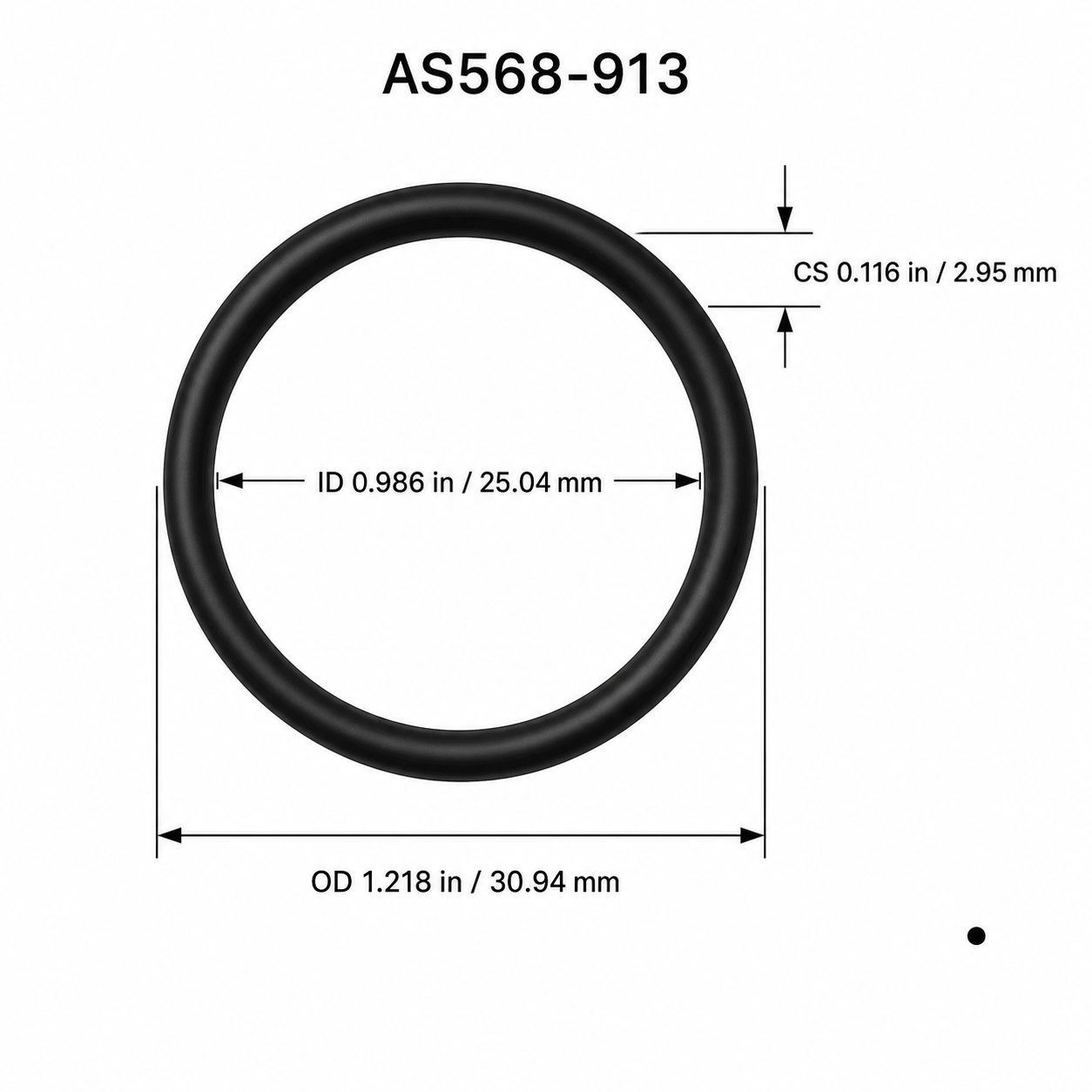 AS568-913 O-Ring Boss Seal – 0.986 in ID × 0.116 in CS – dimensional diagram showing ID, OD and cross-section