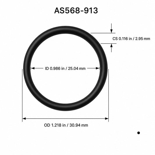 AS568-913 O-Ring Boss Seal – 0.986 in ID × 0.116 in CS – dimensional diagram showing ID, OD and cross-section