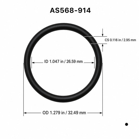 AS568-914 O-Ring Boss Seal – 1.047 in ID × 0.116 in CS – dimensional diagram showing ID, OD and cross-section