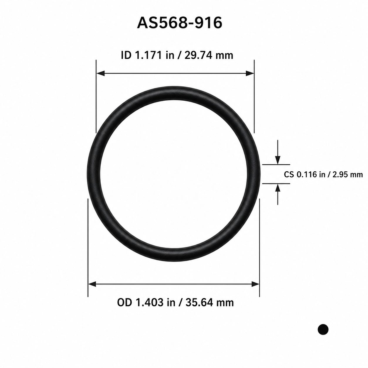 AS568-916 O-Ring Boss Seal – 1.171 in ID × 0.116 in CS – dimensional diagram showing ID, OD and cross-section
