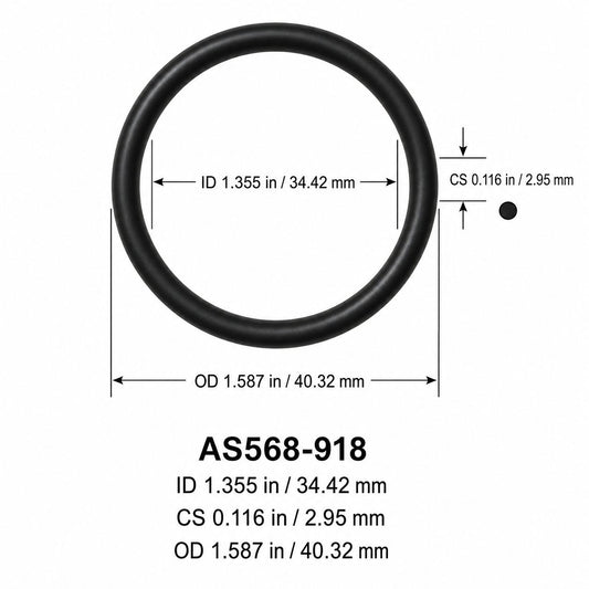 AS568-918 O-Ring Boss Seal – 1.355 in ID × 0.116 in CS – dimensional diagram showing ID, OD and cross-section