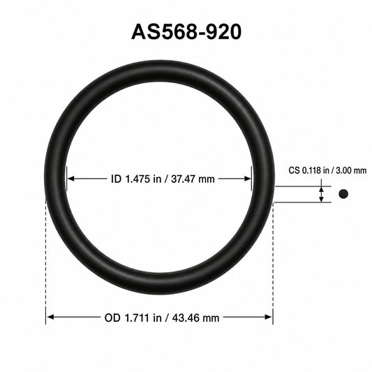 AS568-920 O-Ring Boss Seal – 1.475 in ID × 0.118 in CS – dimensional diagram showing ID, OD and cross-section