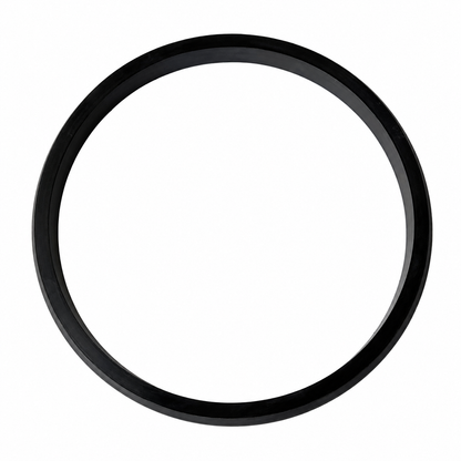 Black custom molded circular rubber seal ring with a broad flat profile