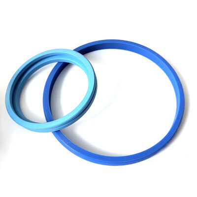 Blue molded circular seal rings with visible lip and groove profiles