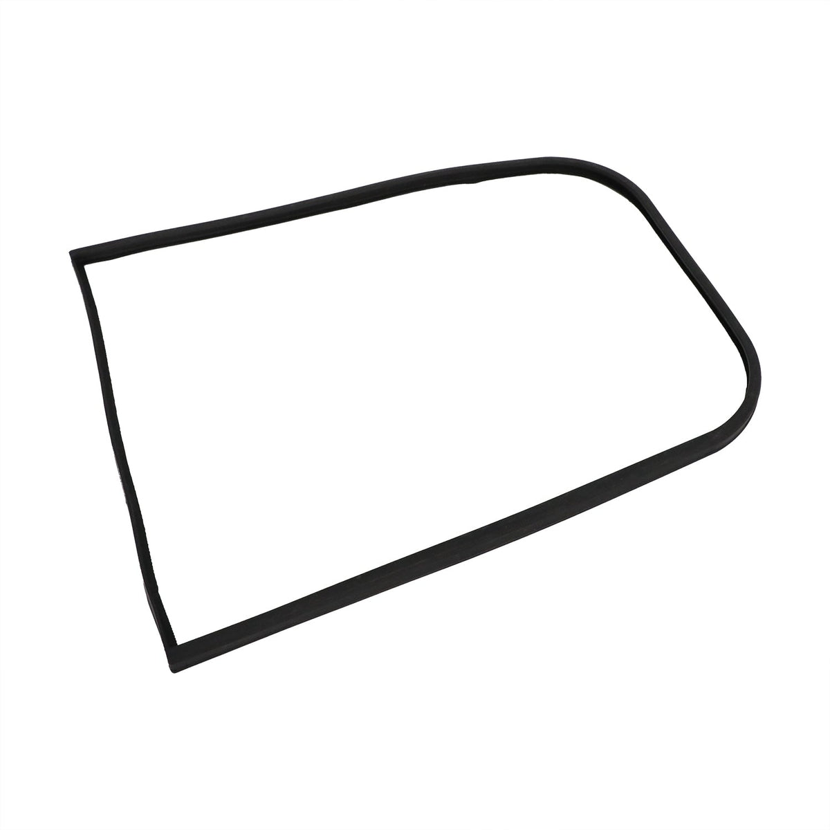 Black closed-loop rubber frame gasket with straight sections and a rounded perimeter end