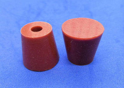 Conical rubber stoppers in solid and one-hole configurations