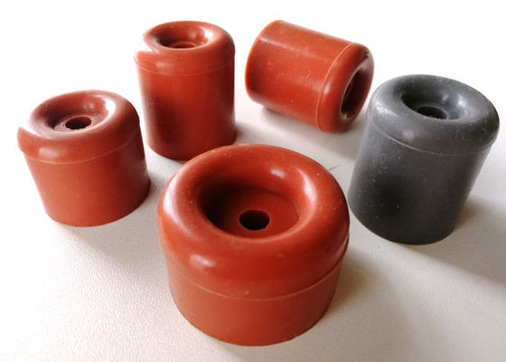 Cylindrical molded rubber feet and bumper tips with recessed mounting holes