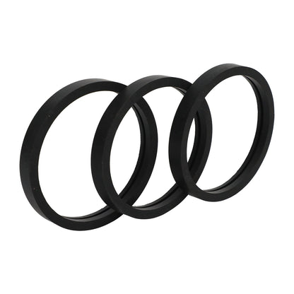 Three black molded hammer union seal rings with vee-lip profiles