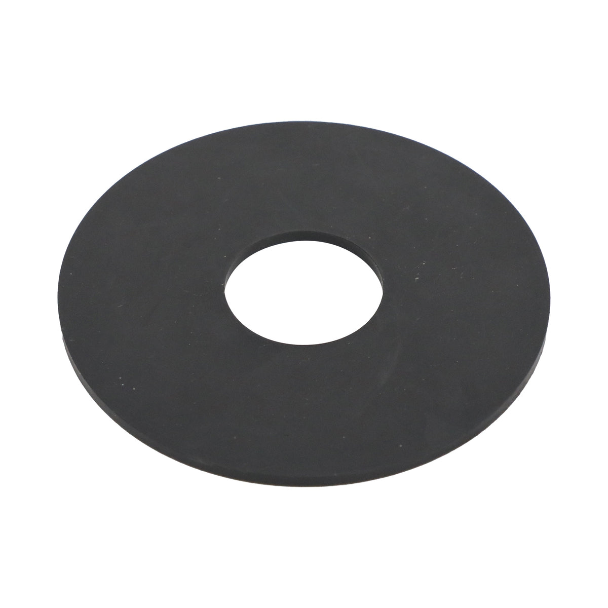 Large flat black molded rubber washer ring with a central opening