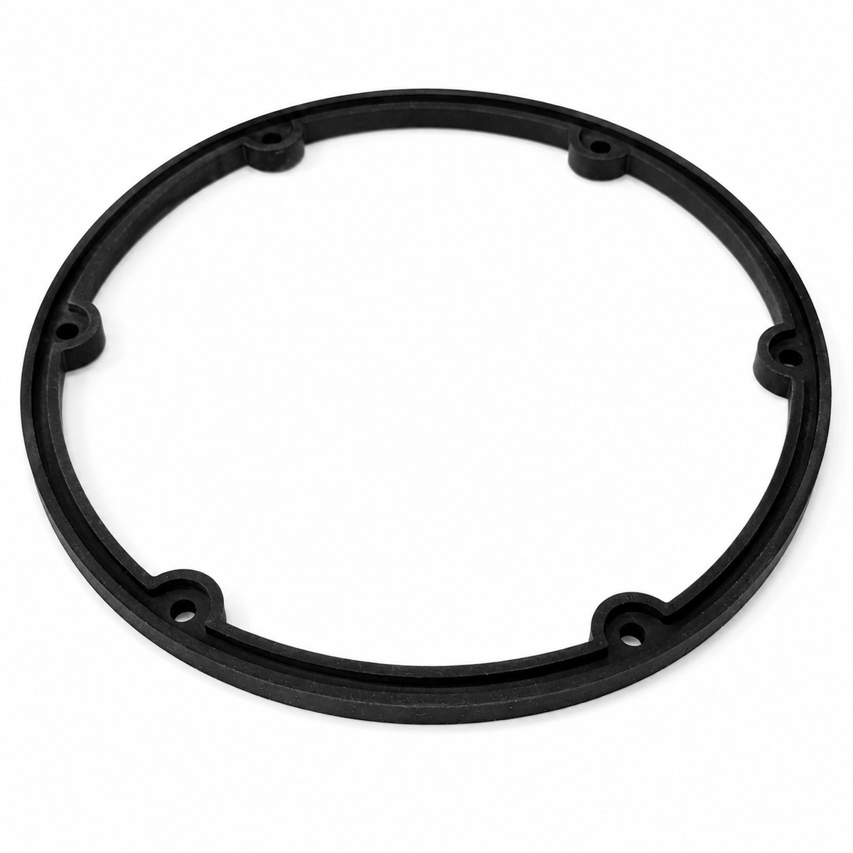 Black circular ring with inward-facing mounting tabs and holes