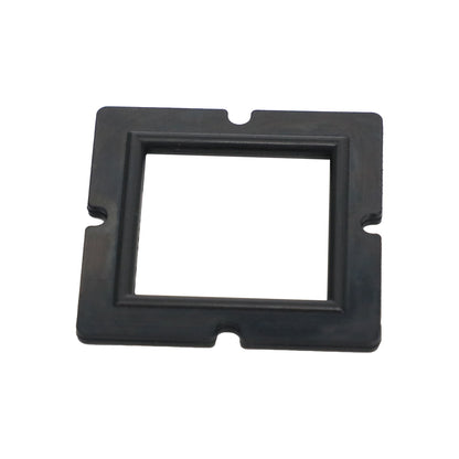 Black custom molded rubber frame gasket with square opening and locating notches