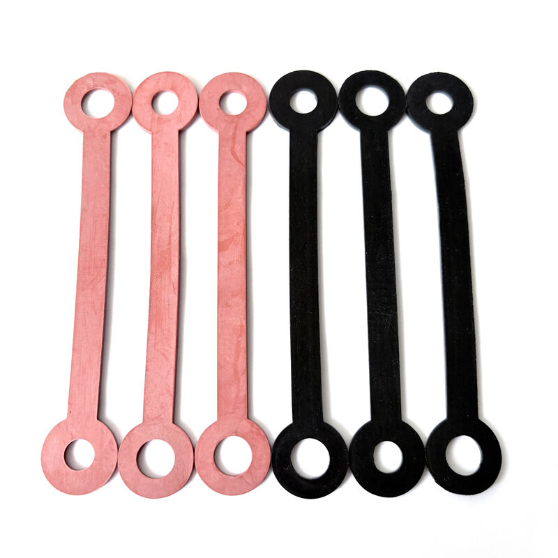 Custom molded rubber retaining straps with circular holes at both ends