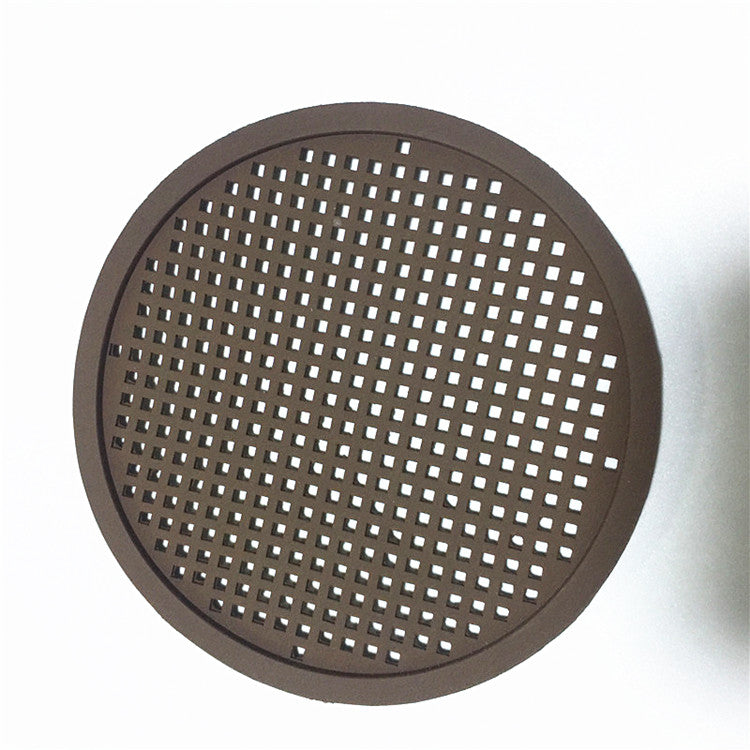 Custom perforated rubber disc with a square-hole pattern
