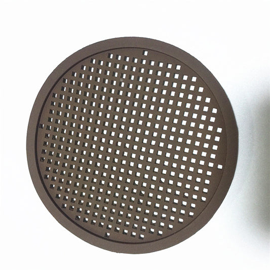 Custom perforated rubber disc with a square-hole pattern