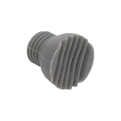 Gray push-in molded rubber foot with a ribbed contact face and grooved retention stem