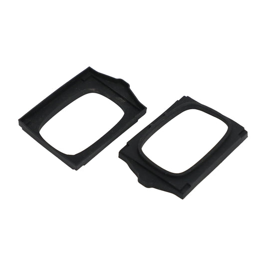 Two black custom molded rectangular rubber frame gaskets with raised sealing profiles