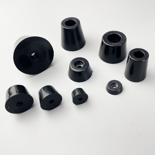 Tapered rubber feet and bumper profiles with mounting openings