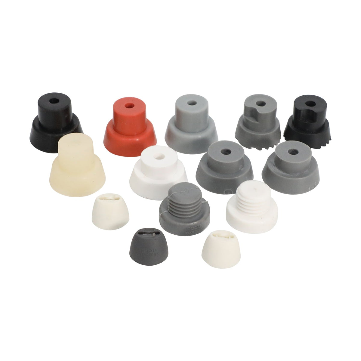 Assortment of molded rubber feet, leg caps and bumper tips with center mounting holes