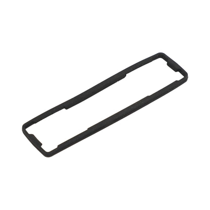 Black molded rectangular rubber frame gasket with rounded corners and relief notches