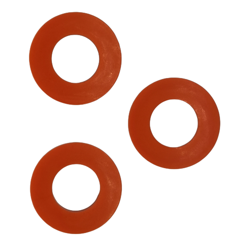 Molded orange rubber or polyurethane flat washers with central openings - family detail