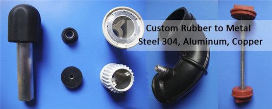 Custom rubber-to-metal bonded parts with molded elastomer and metal inserts