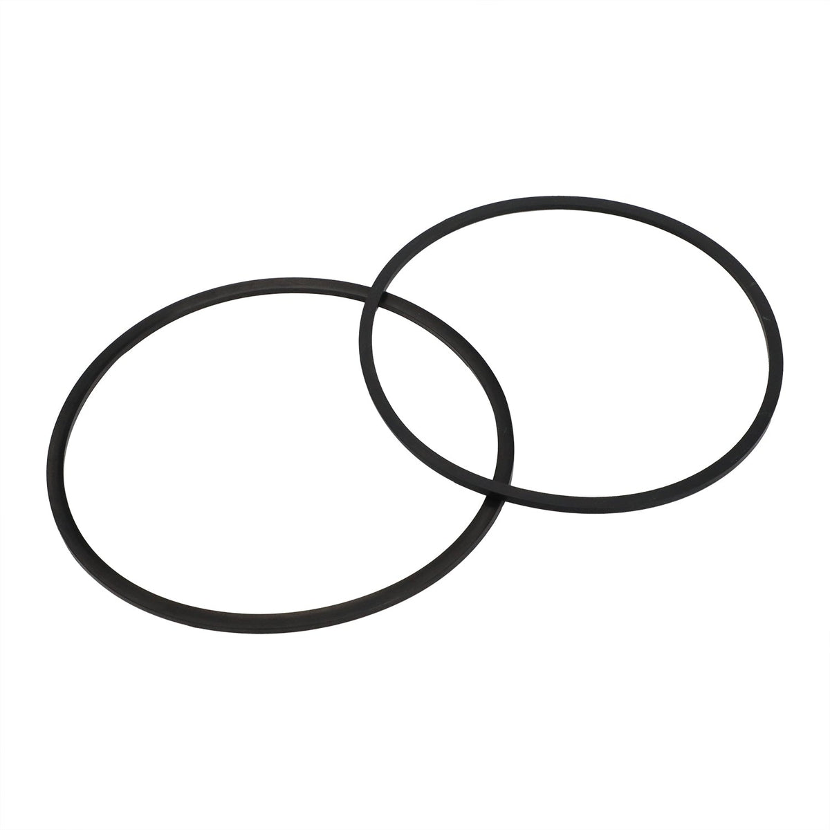 Two black circular rubber seal rings with square-section profiles