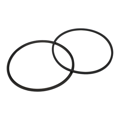 Two black circular rubber seal rings with square-section profiles