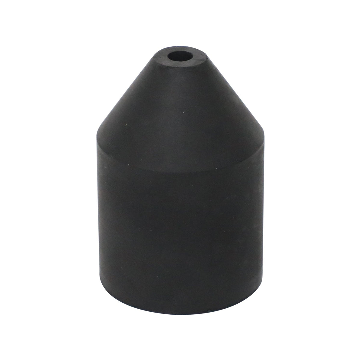 Black cylindrical wireline oil saver rubber with a tapered top and central line opening
