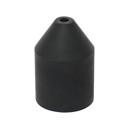 Black cylindrical wireline oil saver rubber with a tapered top and central line opening