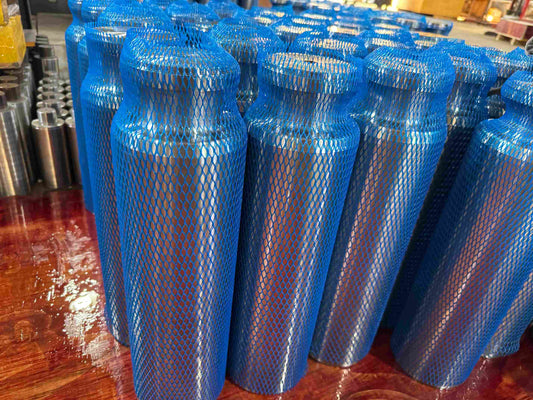 Frac pump plunger family in blue protective mesh