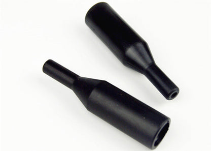 Two black molded rubber cable gland shrouds showing large and small openings
