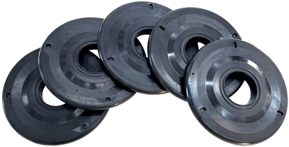 Royal Way nine-inch pipe wiper rubber family shown as molded circular wipers with mounting holes