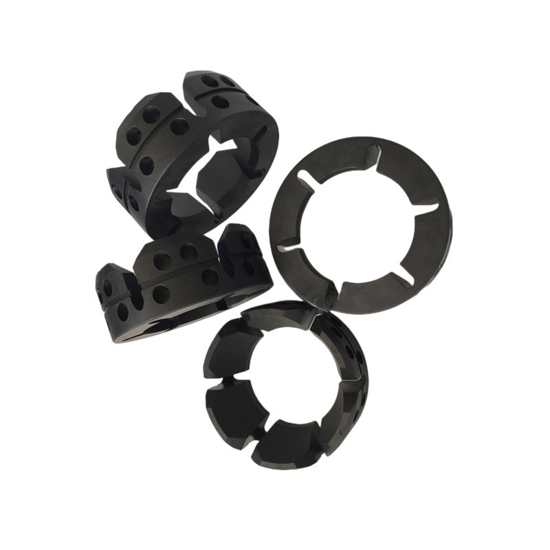 Black split-ring sucker rod guide components with flow-through holes