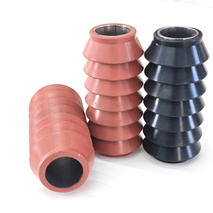 Black and red ribbed oilfield swab cups shown as a small product group